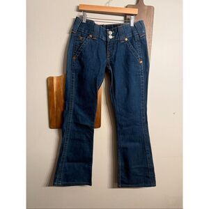 True Religion Blue Denim Stretch Low Rise Flare Sammy Jeans Dark Wash Size 27